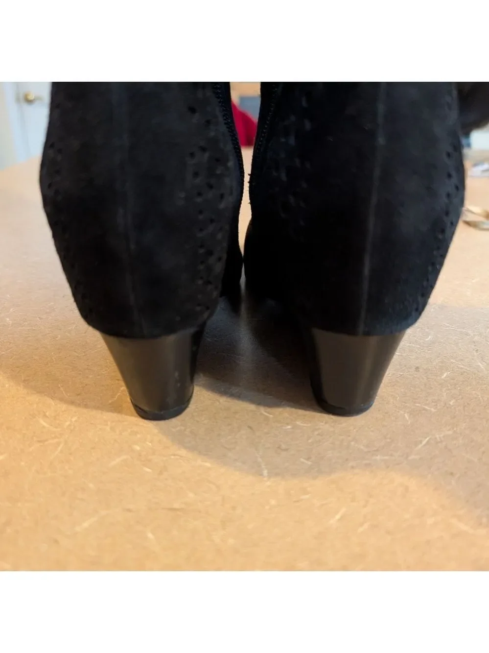 Sofft Brighton Black Suede Leather Wedge Boots Womens 7.5 Tall Knee High Laser